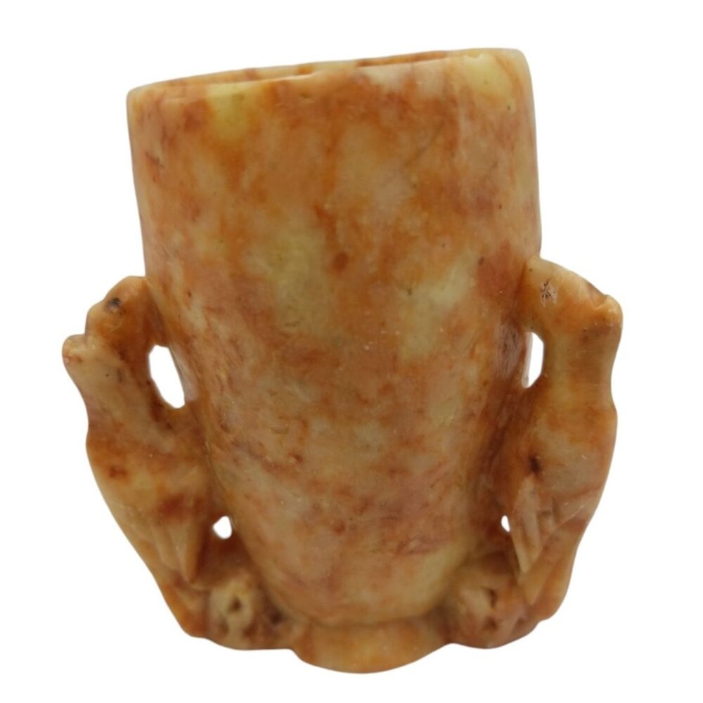 Vintage Hand-Carved Stone Cup With 3 Birds Design